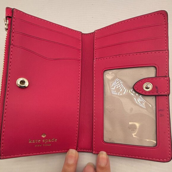 Kate Spade Leather Bifold Wallet Pink - Zipper Defect (Missing Pull Tab) - Picture 4 of 9